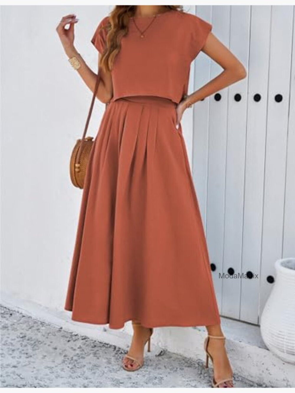 Viscose Maxi Dress Set with Pockets, Cap Sleeve Top, Elastic Waist, Size Large - Picture 3 of 7